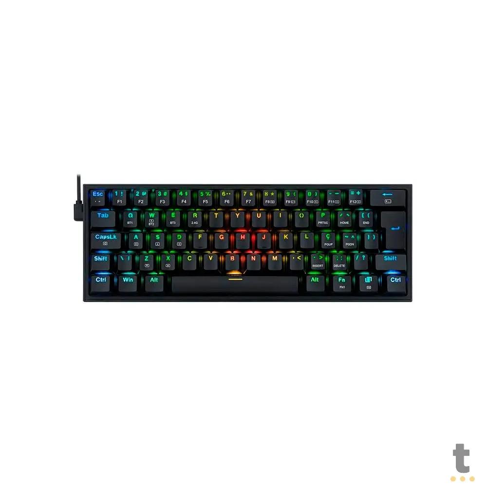 Teclado Gamer Mecânico Sem Fio Redragon Fizz Pro Preto Wireless RGB Switch Azul - K616-RGB-B Truedata